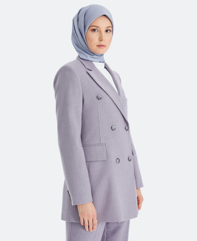 Veste Rayée à Double Boutonnage